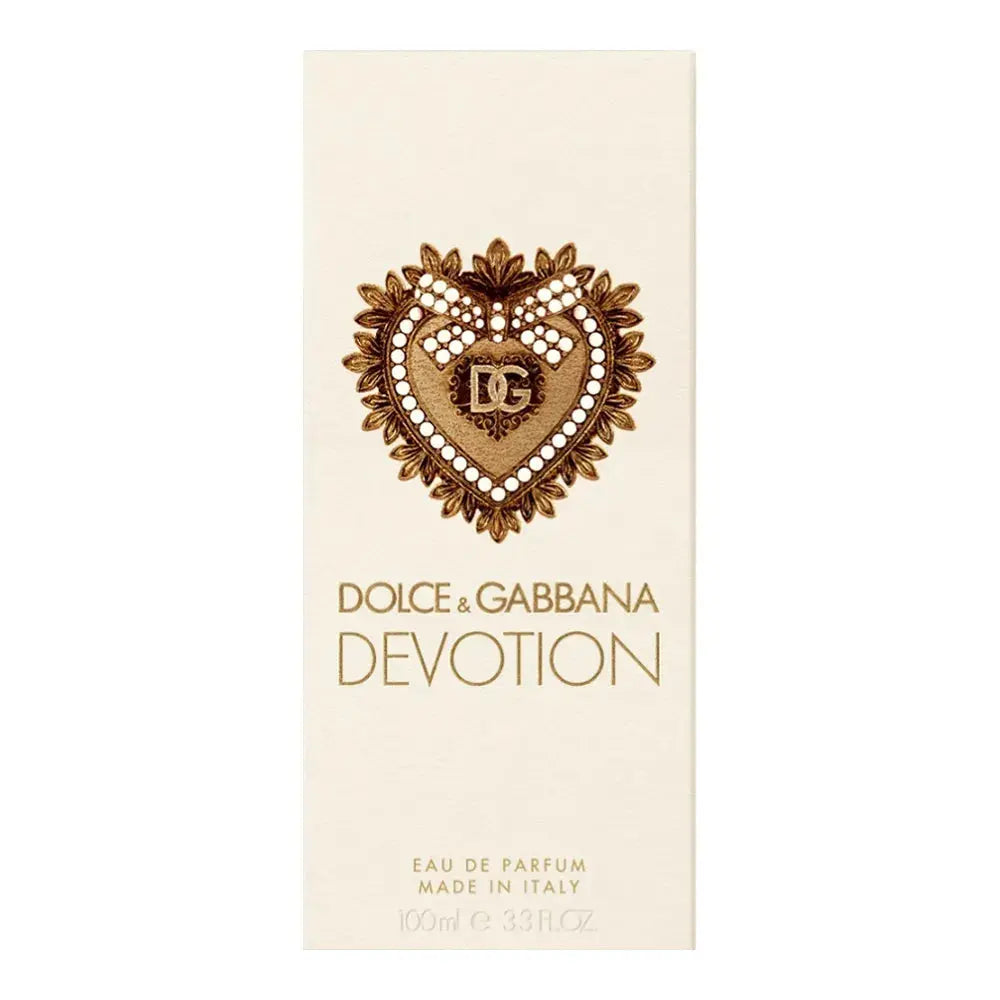 Dolce & Gabbana Devotion Eau de Parfum box with gold heart emblem and logo