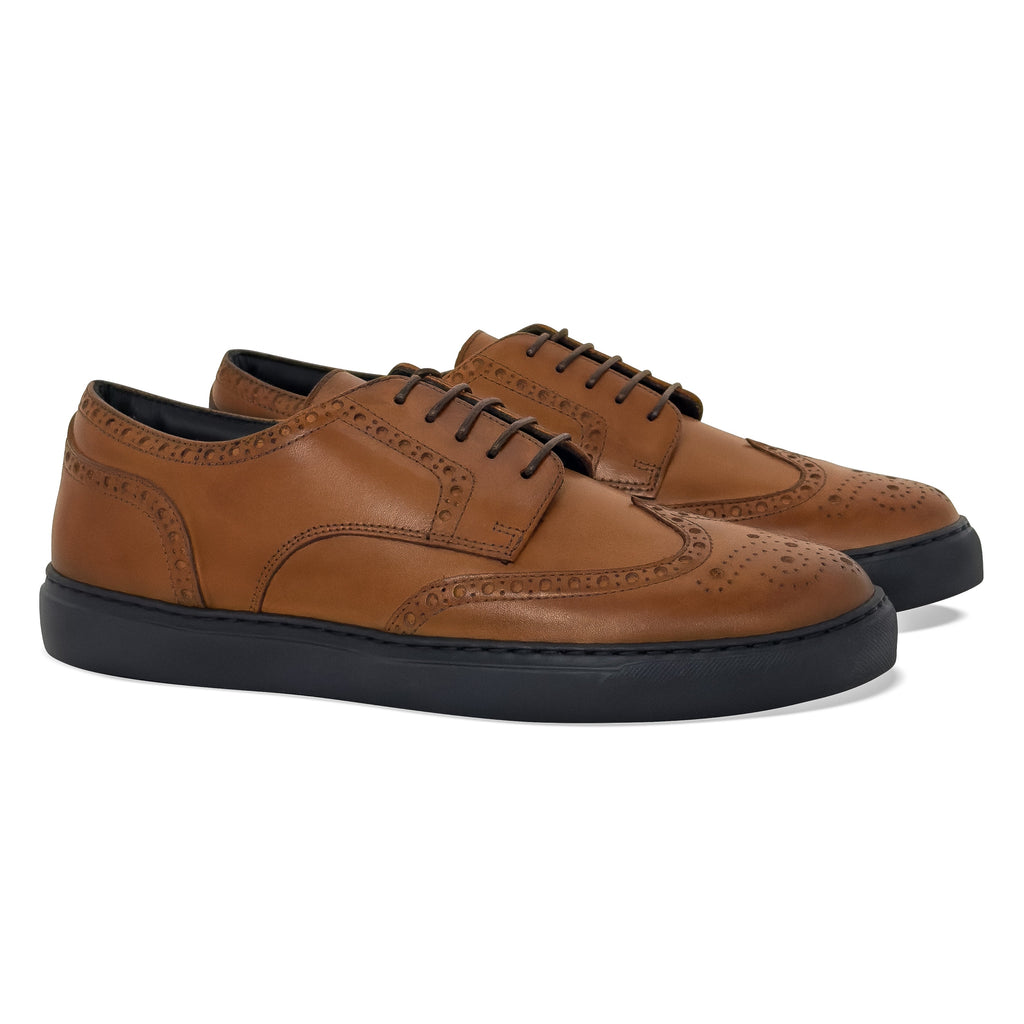 Women’s Aida cognac leather lace-up oxford shoes with wingtip brogue detailing and black sole