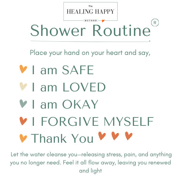Affirmation card with heart icons: I am safe, loved, okay