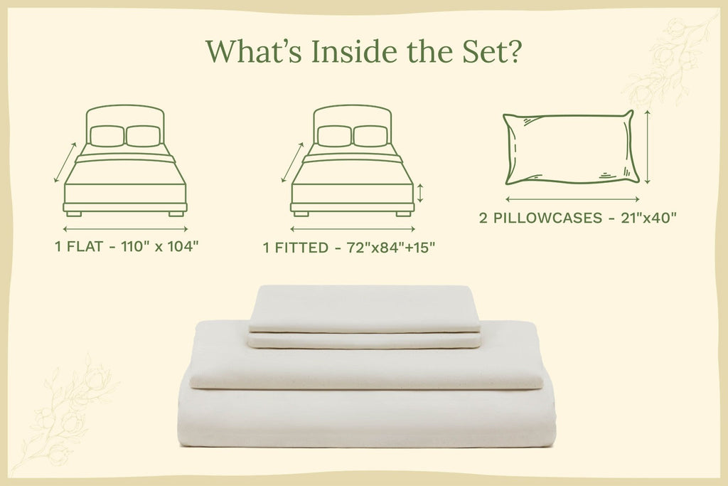 Organic sateen bed sheet set, folded flat sheet and fitted sheet, off-white