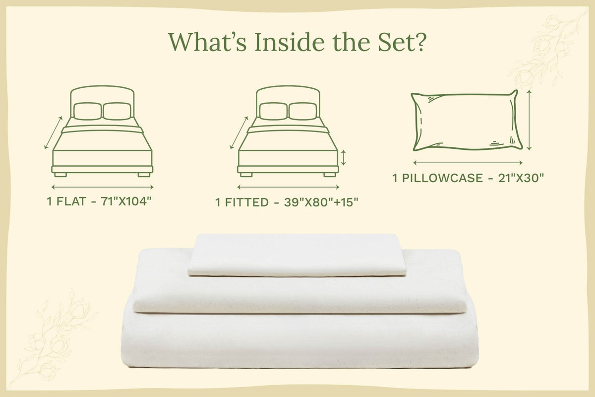 Organic sateen bed sheet set, white sheets folded and stacked