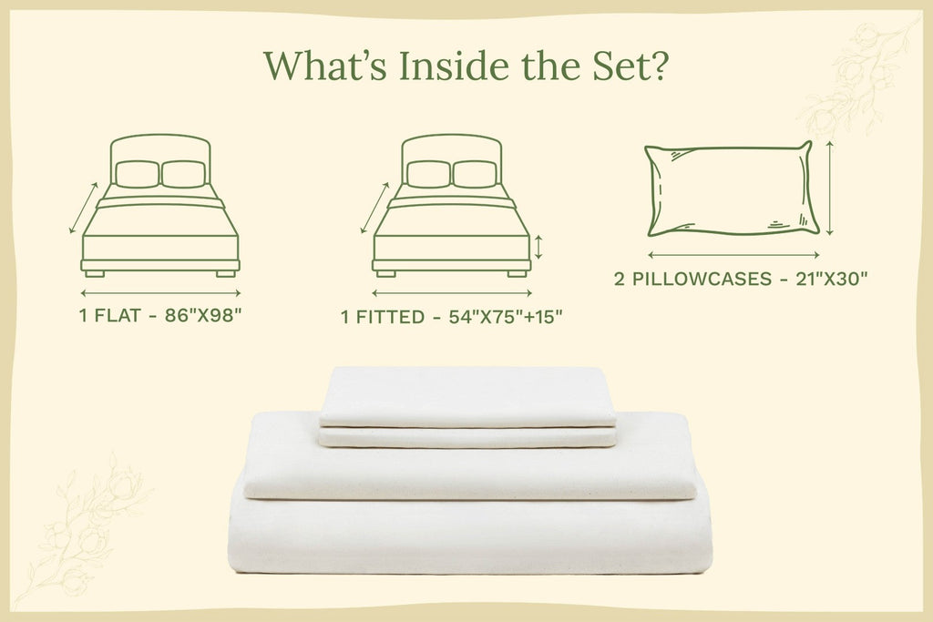 Organic sateen bed sheet set, white flat and fitted sheets with pillowcases