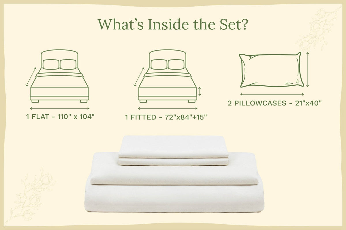 Organic sateen bed sheet set, white bedding set with fitted sheet and pillowcases
