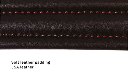 Soft leather padding dog collar with burgundy edge stitching
