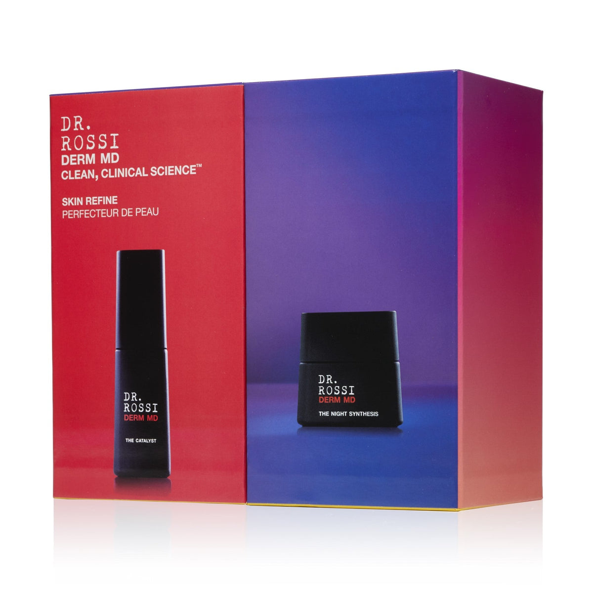 Skincare set gift box with tall and jar bottles by Dr. Rossi