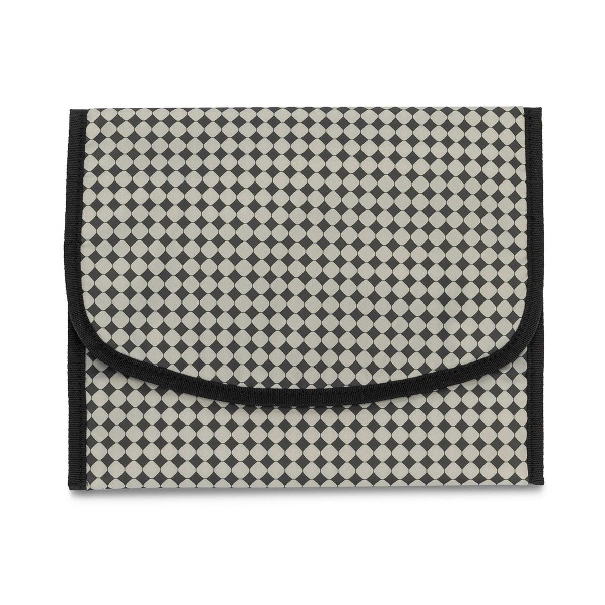 Black-and-cream patterned changing pad cover with black border