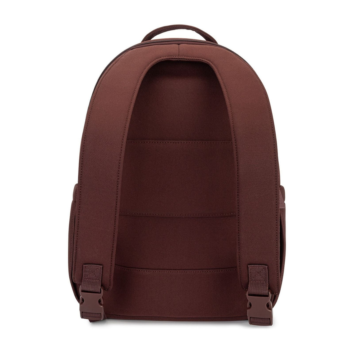 Raisin brown neoprene diaper backpack, back view with adjustable shoulder straps