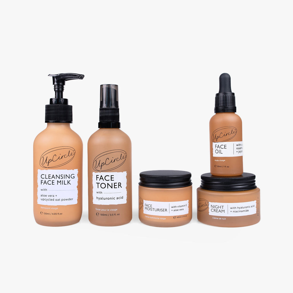 UpCircle skincare set with cleansing face milk, face toner, moisturiser and night cream