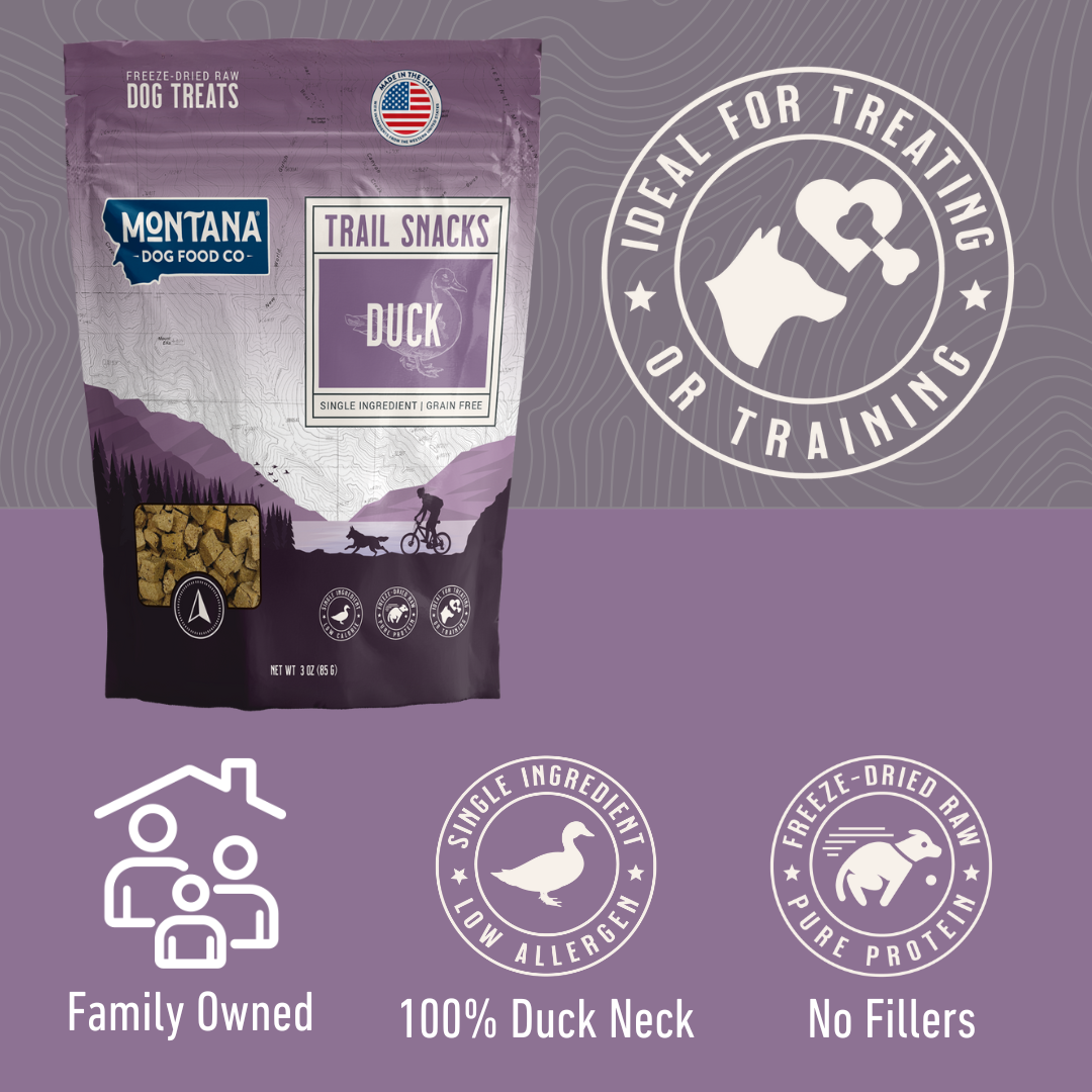 Freeze-dried raw duck dog treats pouch with Ideal for training seal and badges