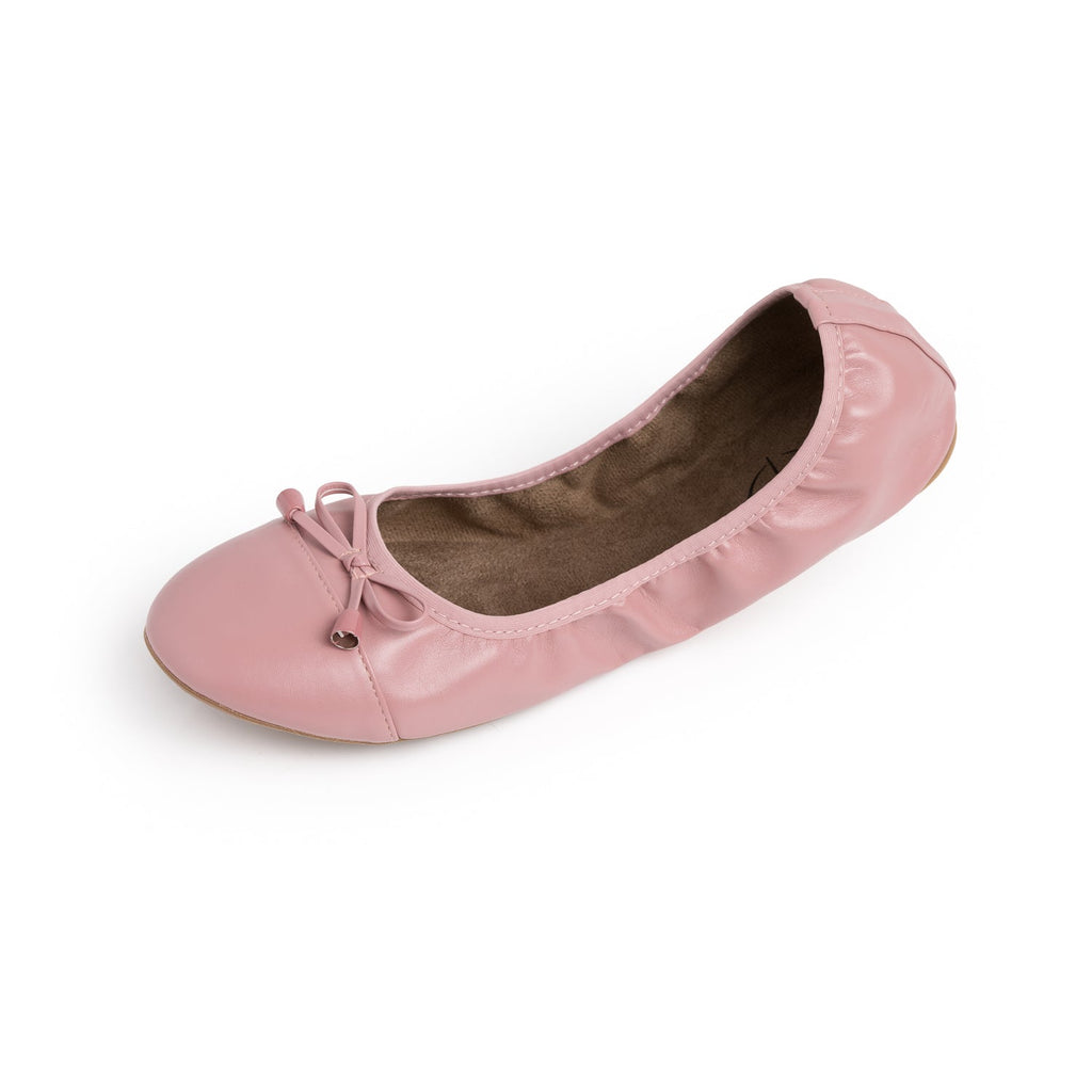 Dusty rose ballet flats, rounded toe with tied bow detail and soft lining