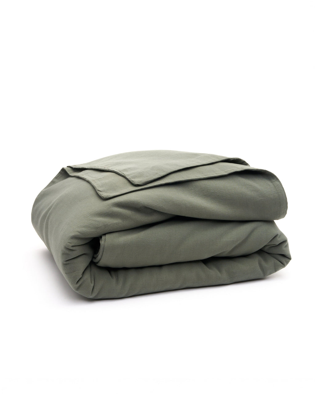 Sage green folded duvet cover and fitted sheets