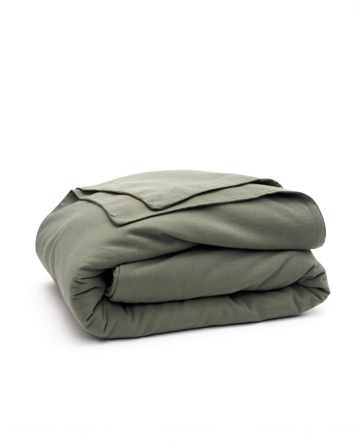 Sage green folded duvet cover and fitted sheets