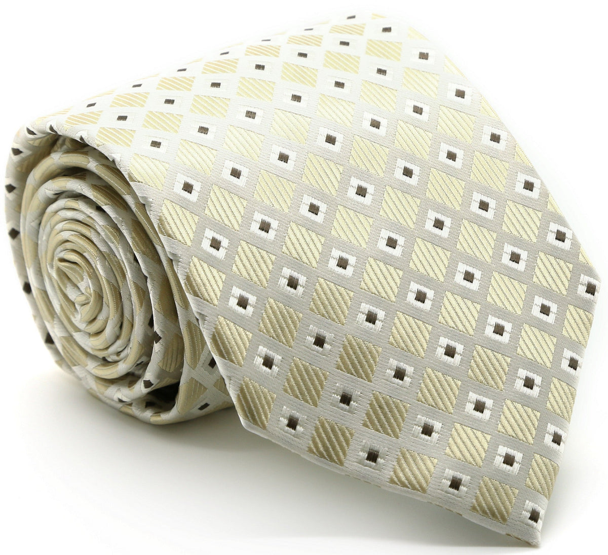 Cream checkered diamond tie with small gray square motifs
