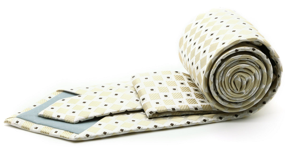 Cream checkered diamond tie with folded flat accessory roll