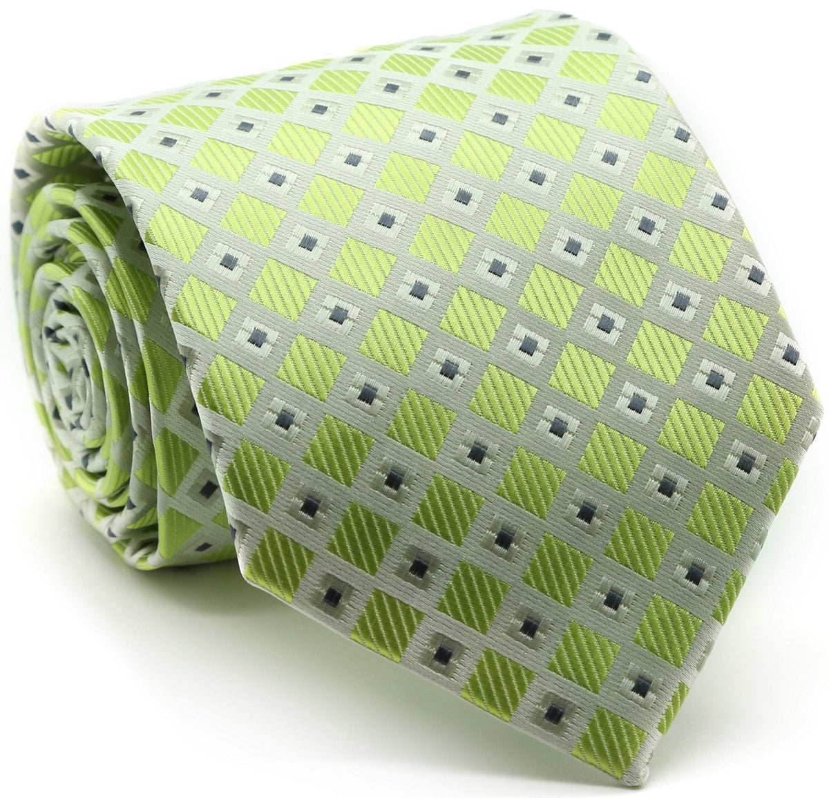 Light green checkered diamond tie with gray square dot pattern