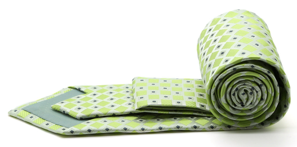Lime green checkered diamond tie with white and gray square motifs