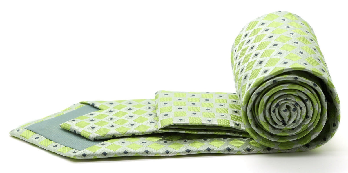 Lime green checkered diamond tie with white and gray square motifs