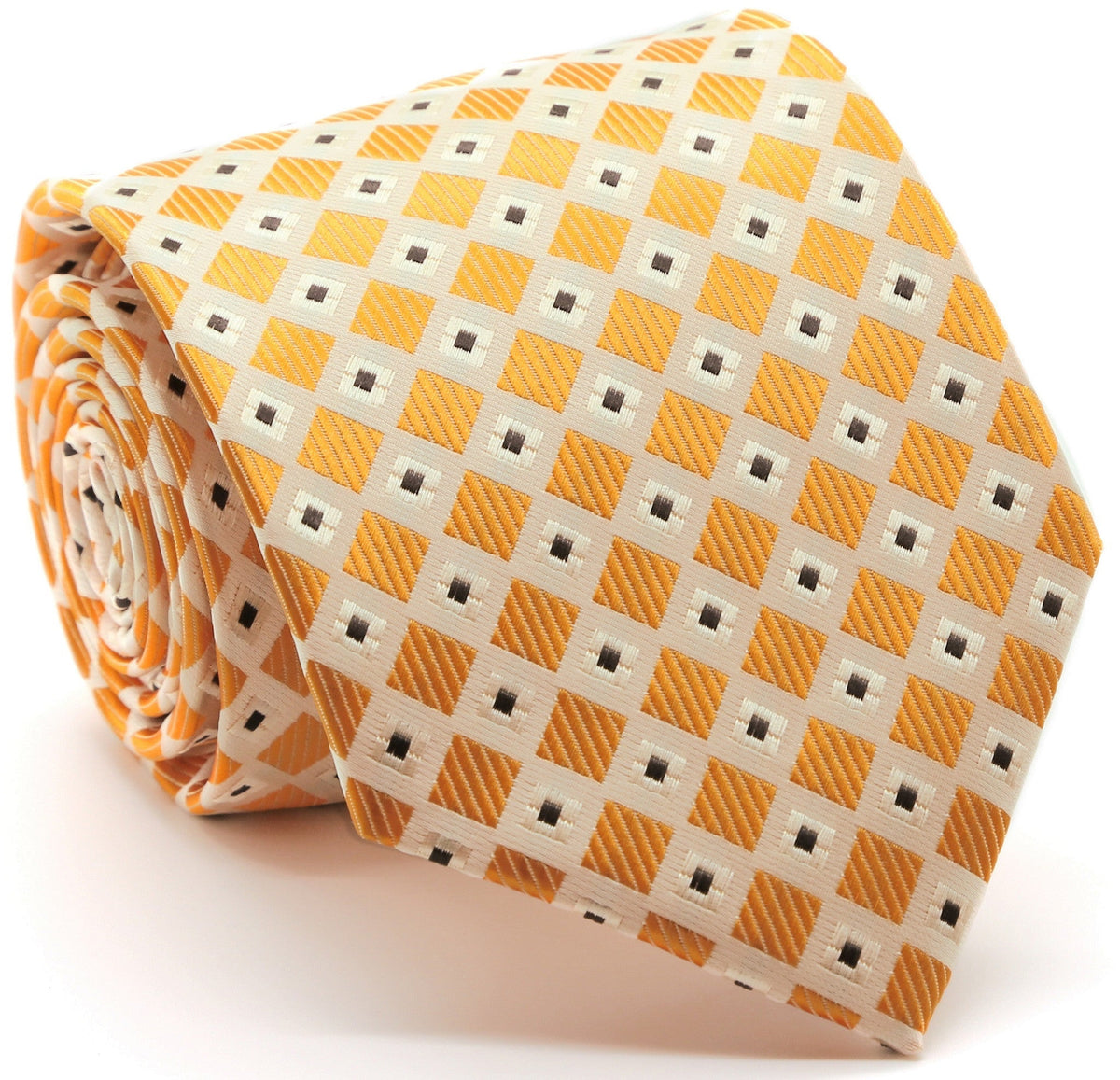 Orange checkered diamond tie with gray square motifs