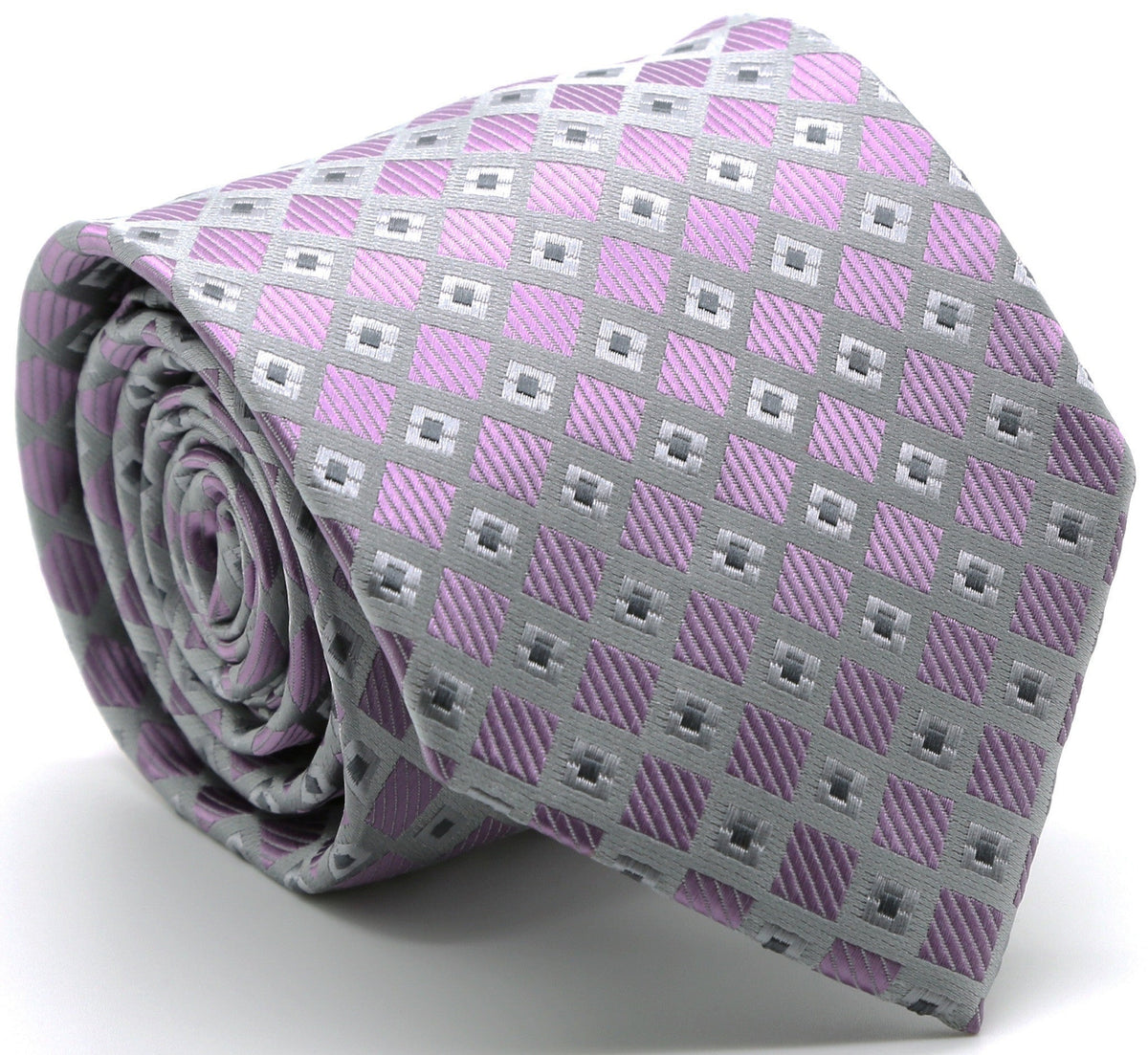 Lavender checkered diamond tie with gray square motifs