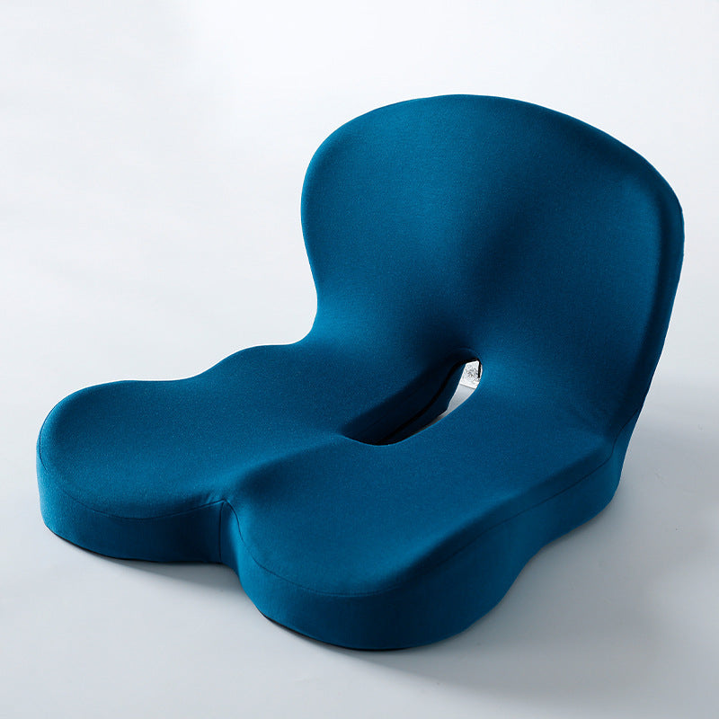 Memory foam backrest cushion, navy blue with central cutout and contoured seat