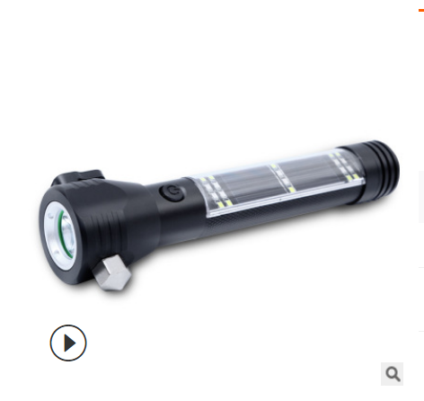 Black LED flashlight with textured grip and lanyard loop