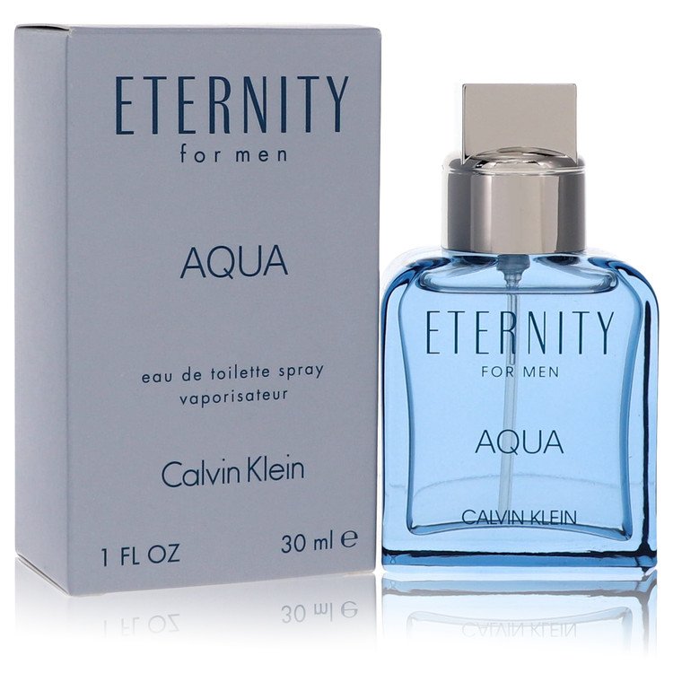 Eau de toilette spray with box, Eternity Aqua for Men, blue bottle with silver cap