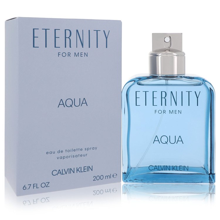 Eau de toilette spray with box, Eternity Aqua for Men, blue bottle with silver cap, 200 ml