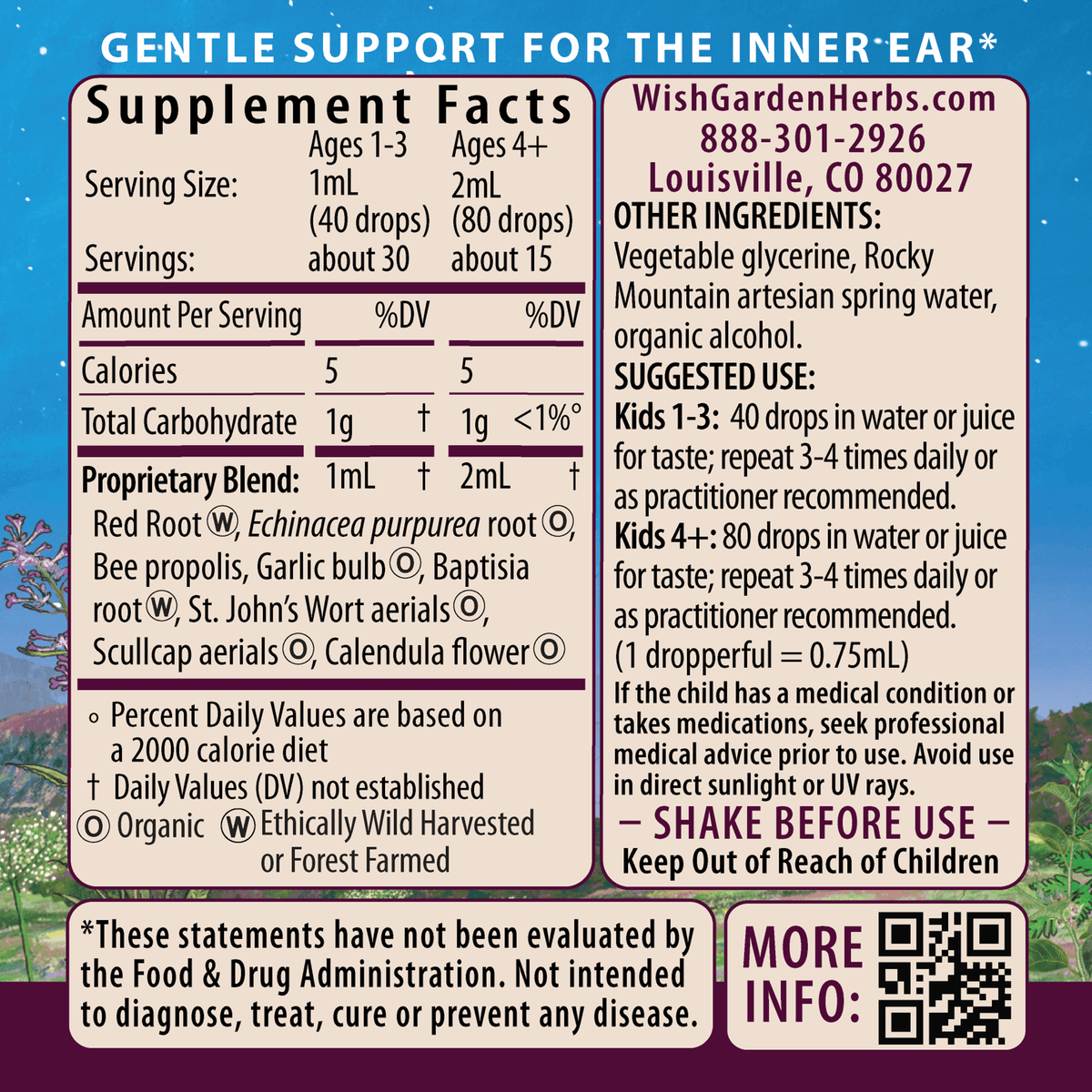Supplement Facts label panel with serving size, proprietary blend, and other ingredients