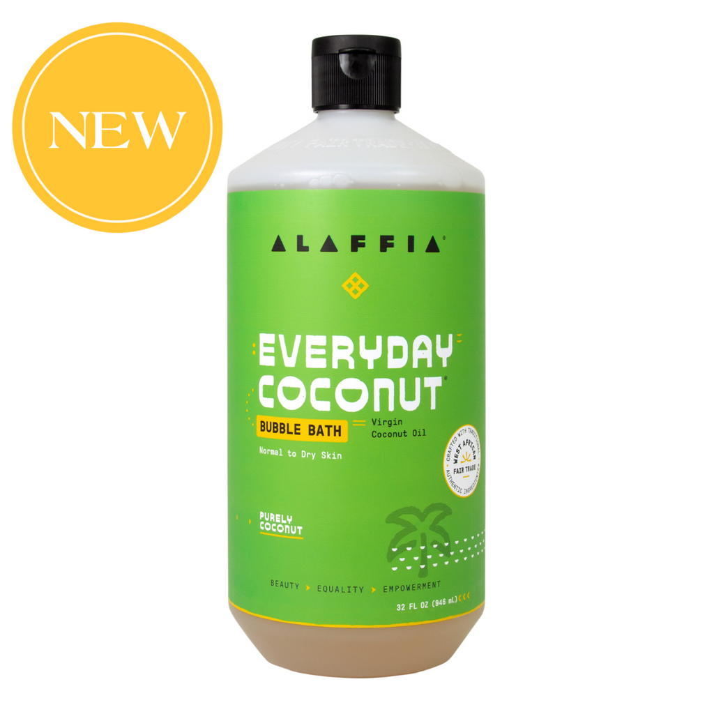 Alaffia coconut bubble bath bottle with green label, 32 oz