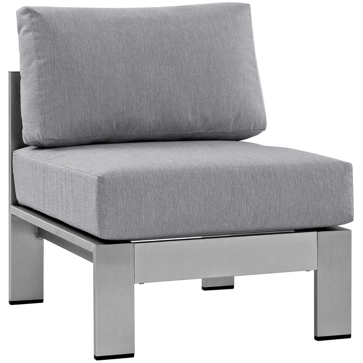 Outdoor aluminum chair section with gray seat cushion and high backrest