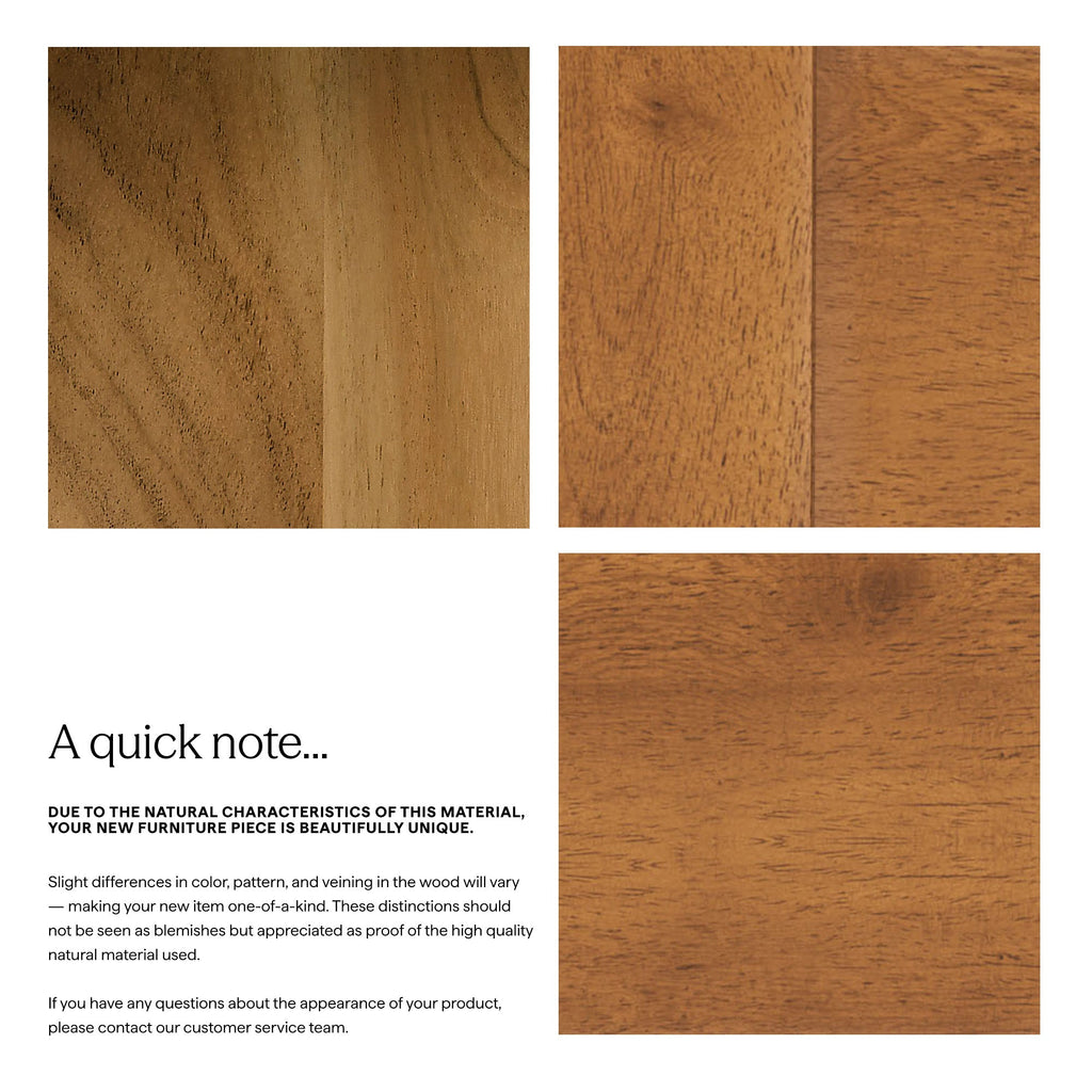 Acacia wood finish sample panels showing natural grain texture