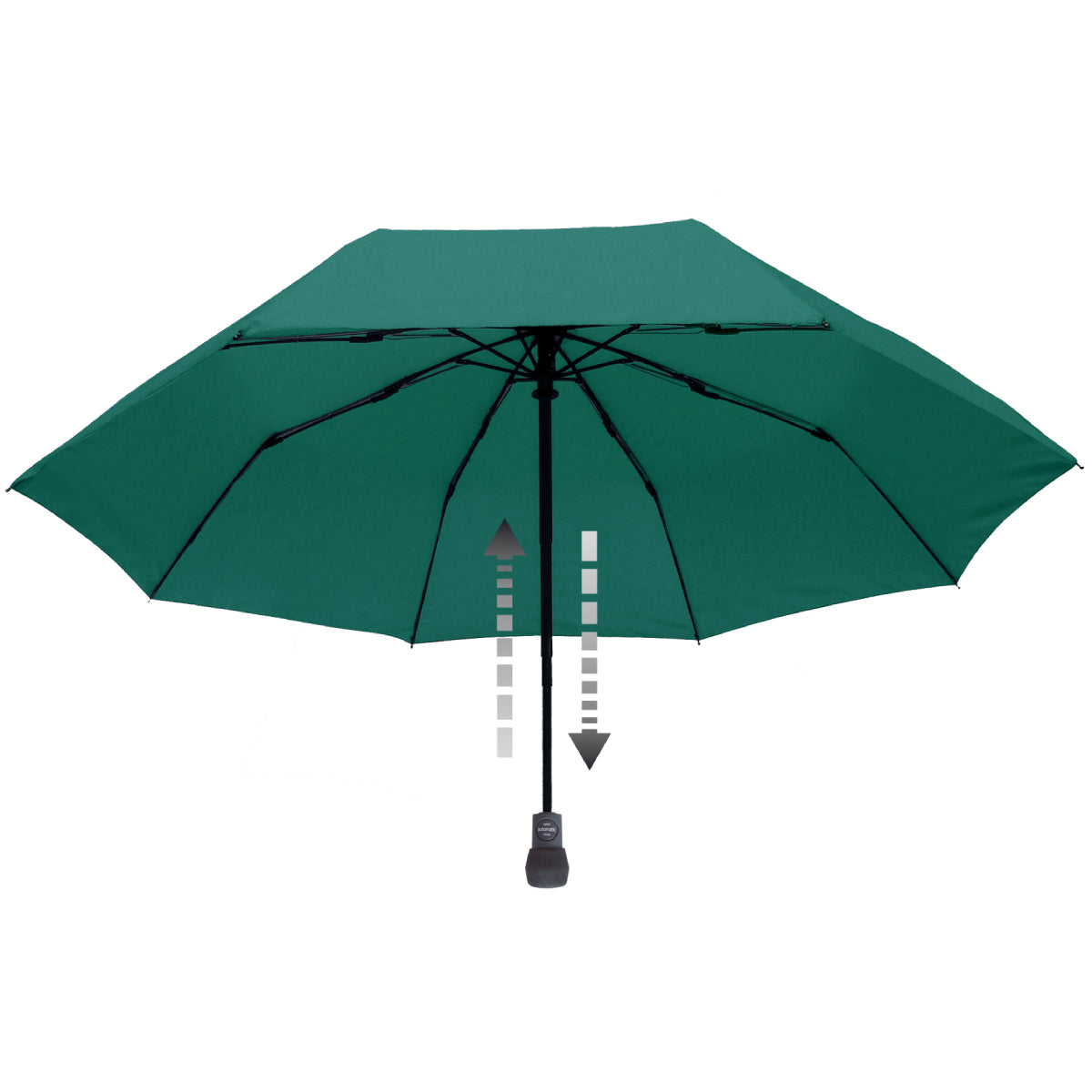 Green automatic hiking umbrella with vented canopy and push-button handle