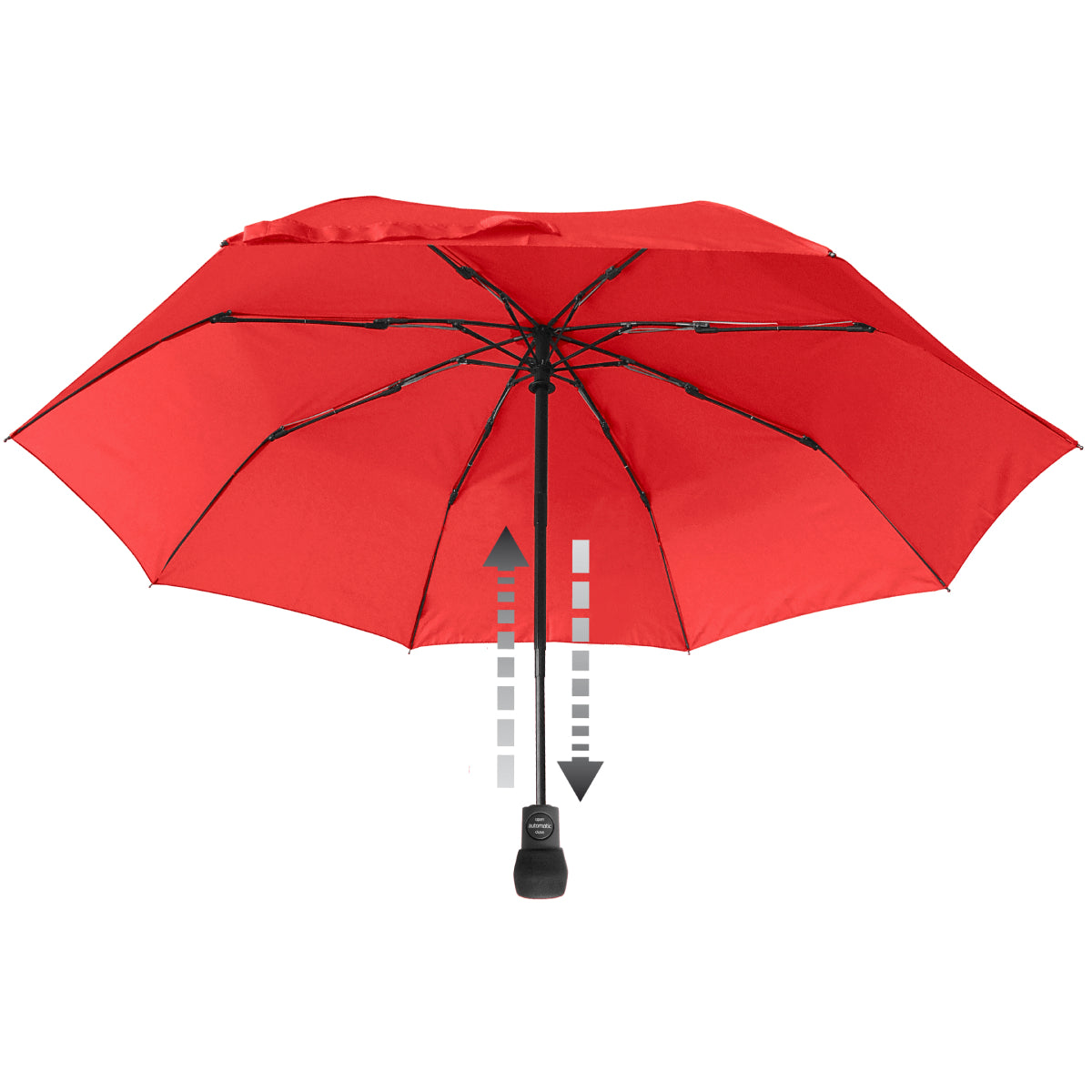 Red automatic hiking umbrella with vented canopy and push-button handle