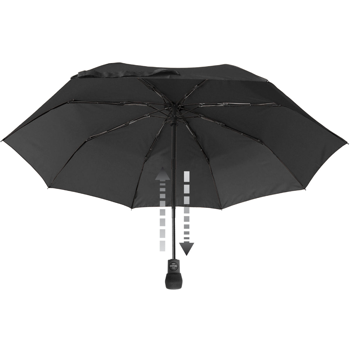 Black automatic hiking umbrella with vented canopy and central rib system