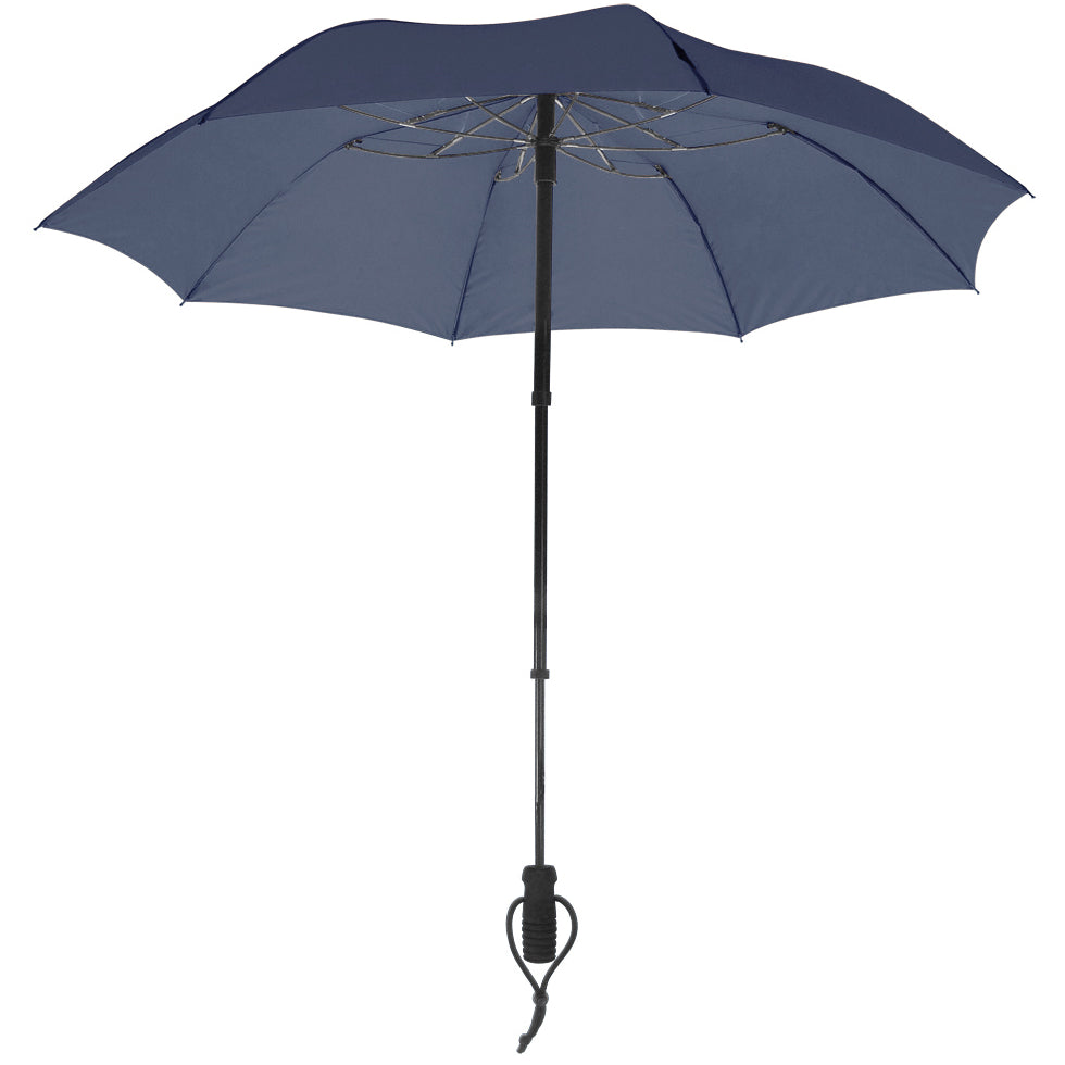 Navy hands-free trekking umbrella with telescopic pole and backpack strap