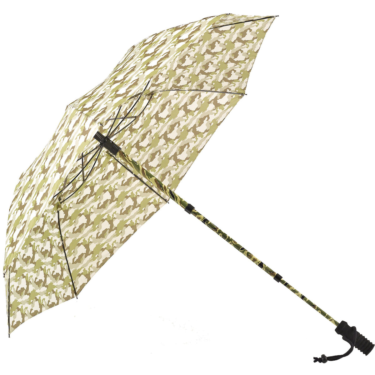 Camouflage hands-free trekking umbrella with telescopic pole and backpack strap