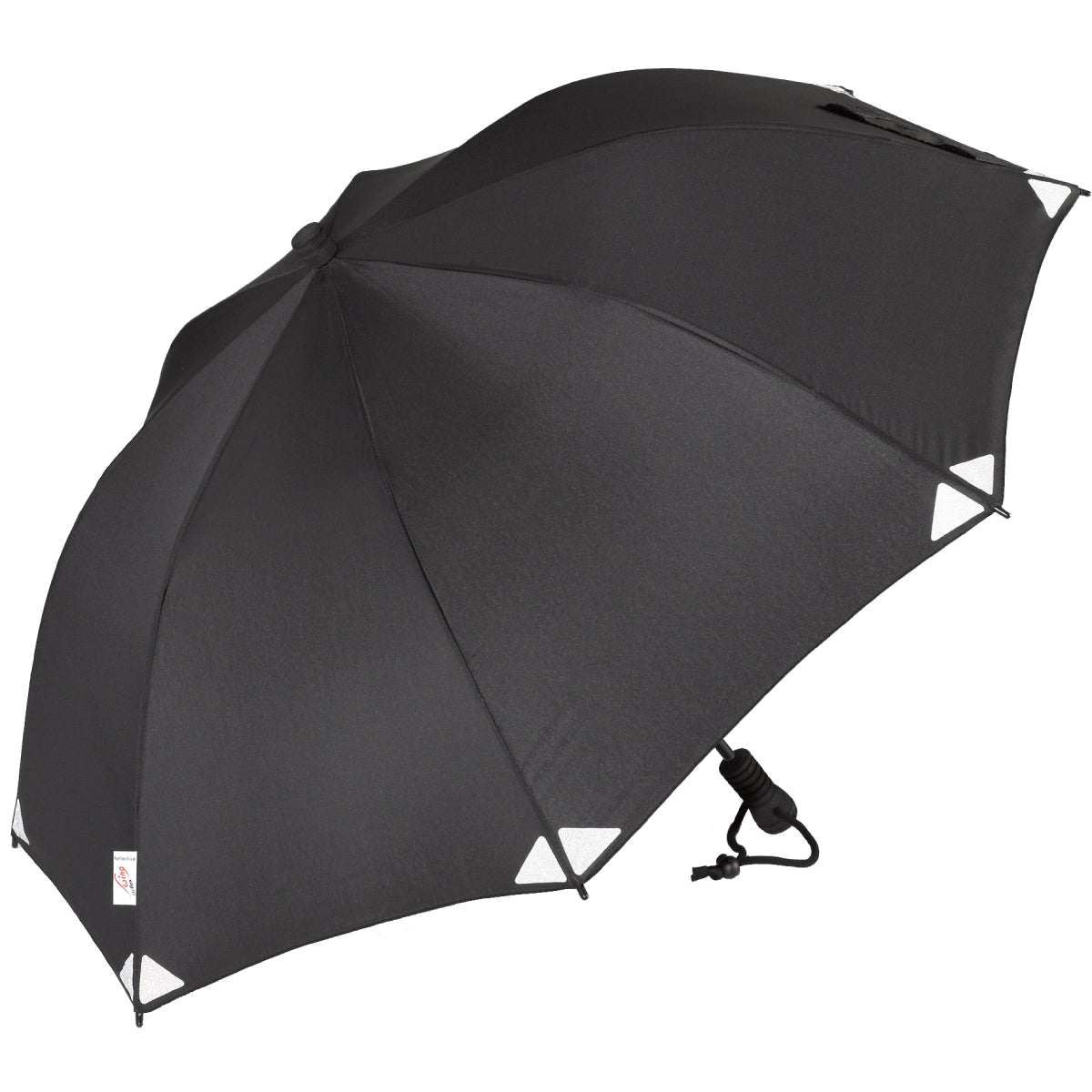 Trekking umbrella with black canopy and black frame, side vent tabs