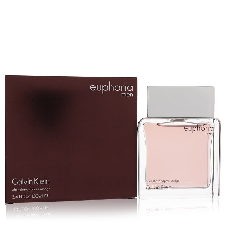 Men's after shave set: maroon Calvin Klein box and clear bottle with pink liquid