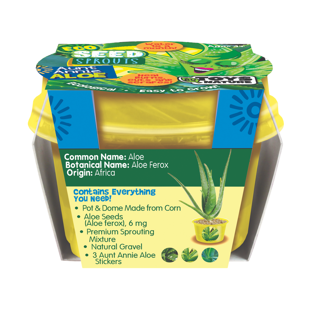 Aunt Annie Aloe seed sprout kit in a yellow pot package