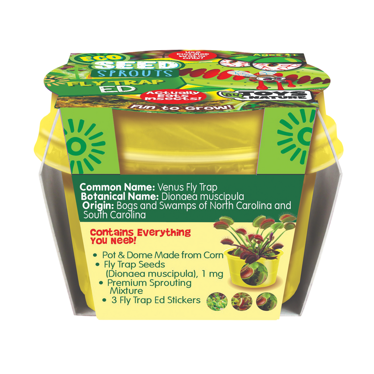 Venus flytrap seed sprout kit in a yellow pot package