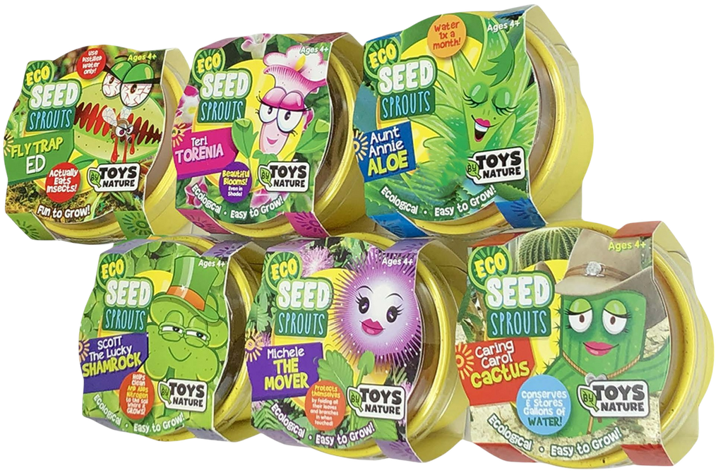 Eco Seed Sprouts six-variety assortment pack in colorful seed pod packages