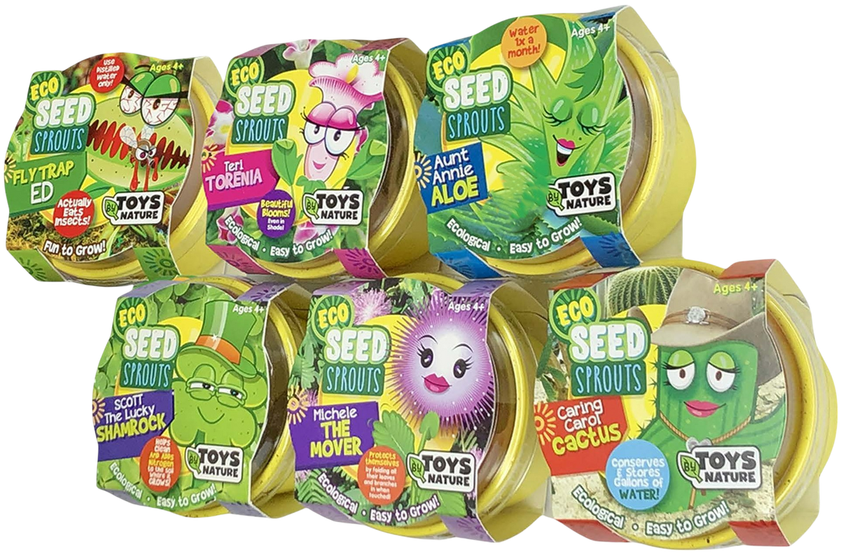 Eco Seed Sprouts six-variety assortment pack in colorful seed pod packages