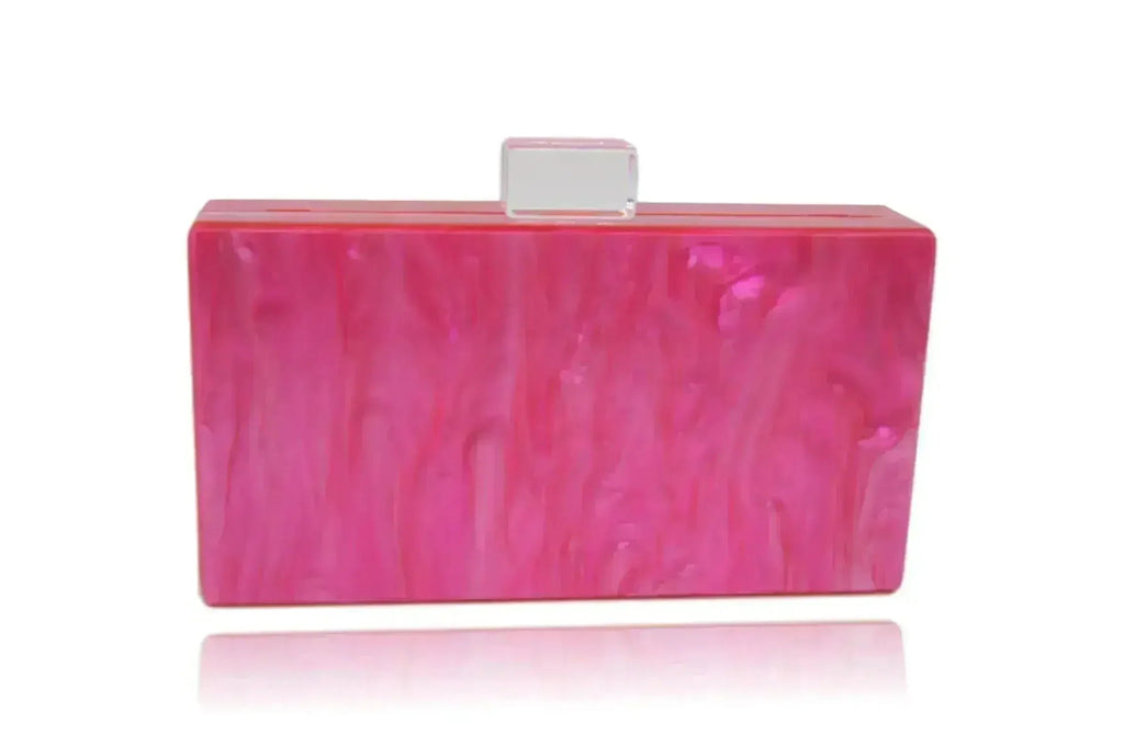 Pink acrylic box clutch with silver clasp handle