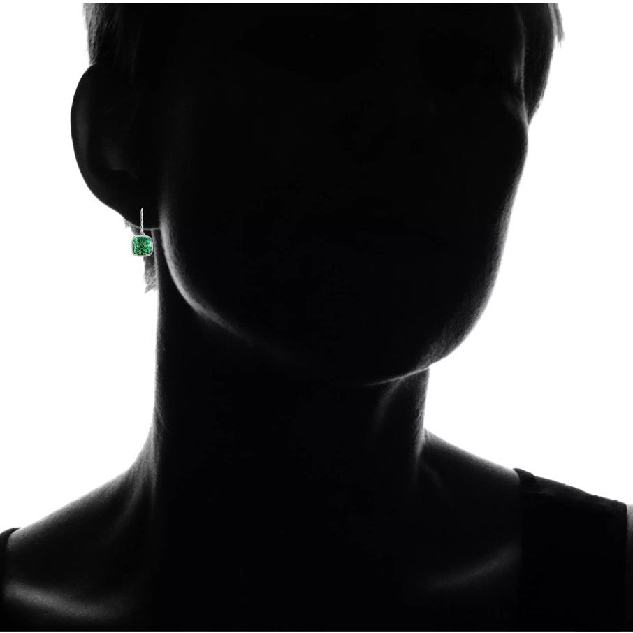925 sterling silver drop earrings with small square green gemstone