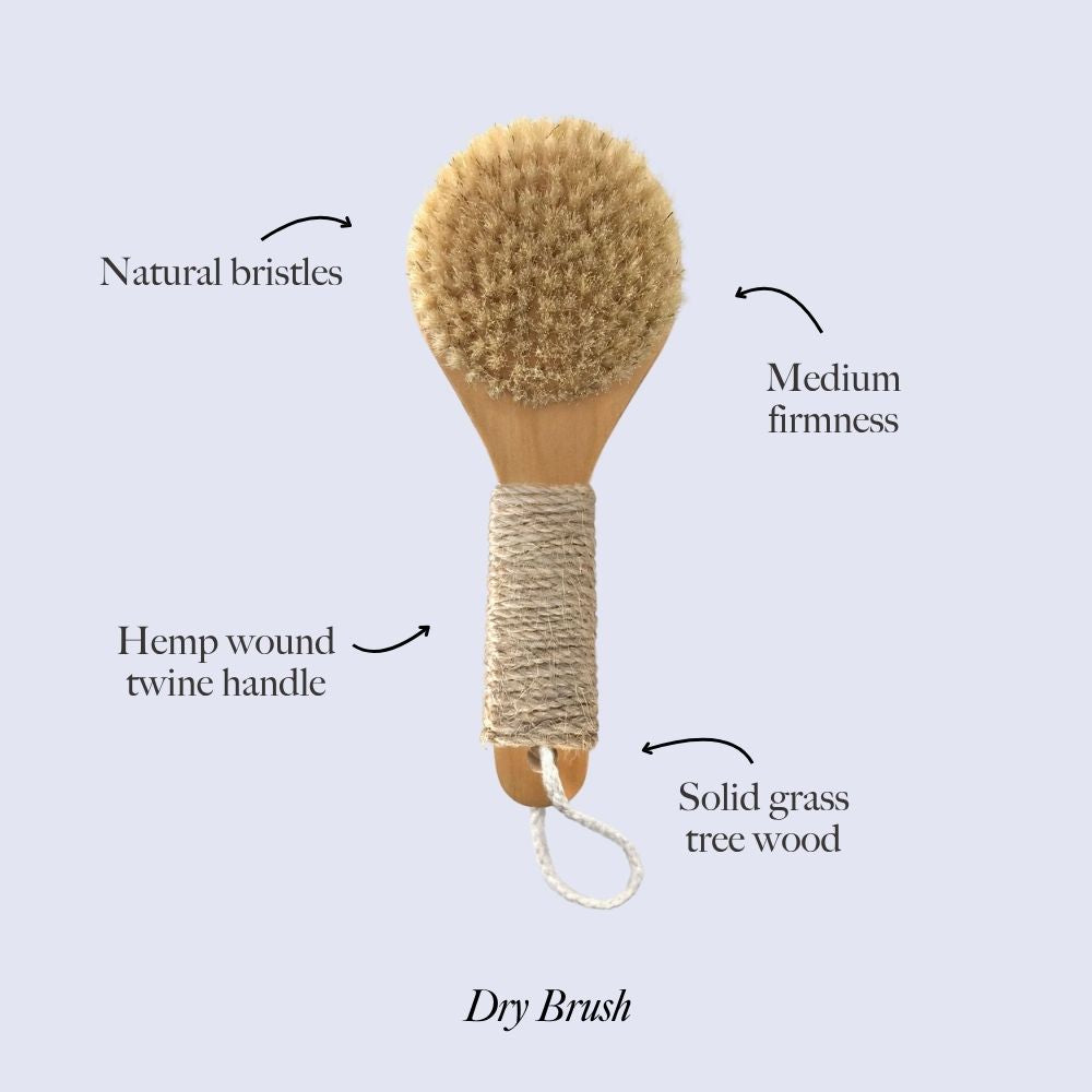 Natural bristle dry brush with hemp twine handle and round wooden head