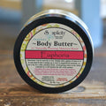 Body butter jar lid with label and moisture beads text