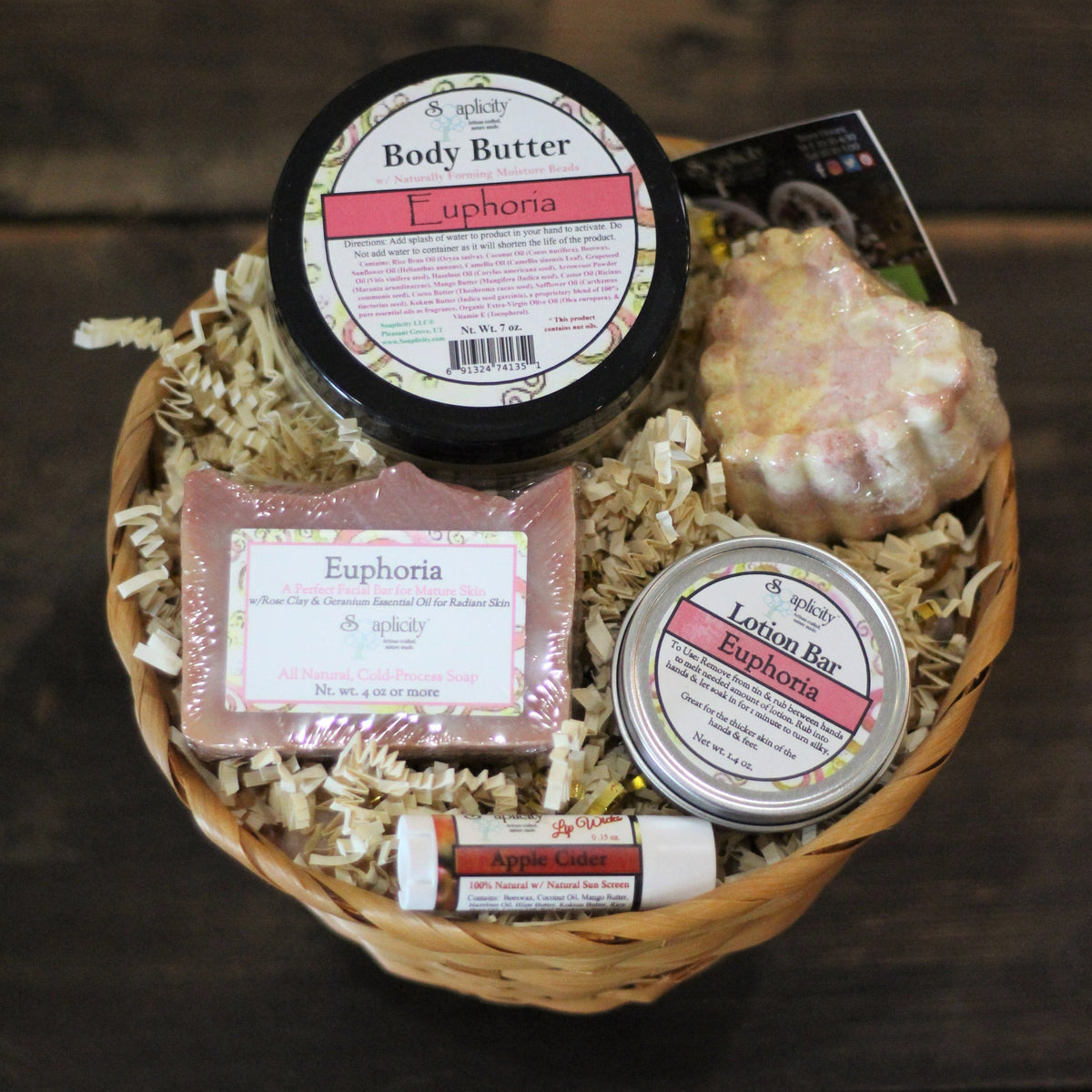 Medium Scentastic gift set basket with Euphoria body butter, lotion bar, and soap