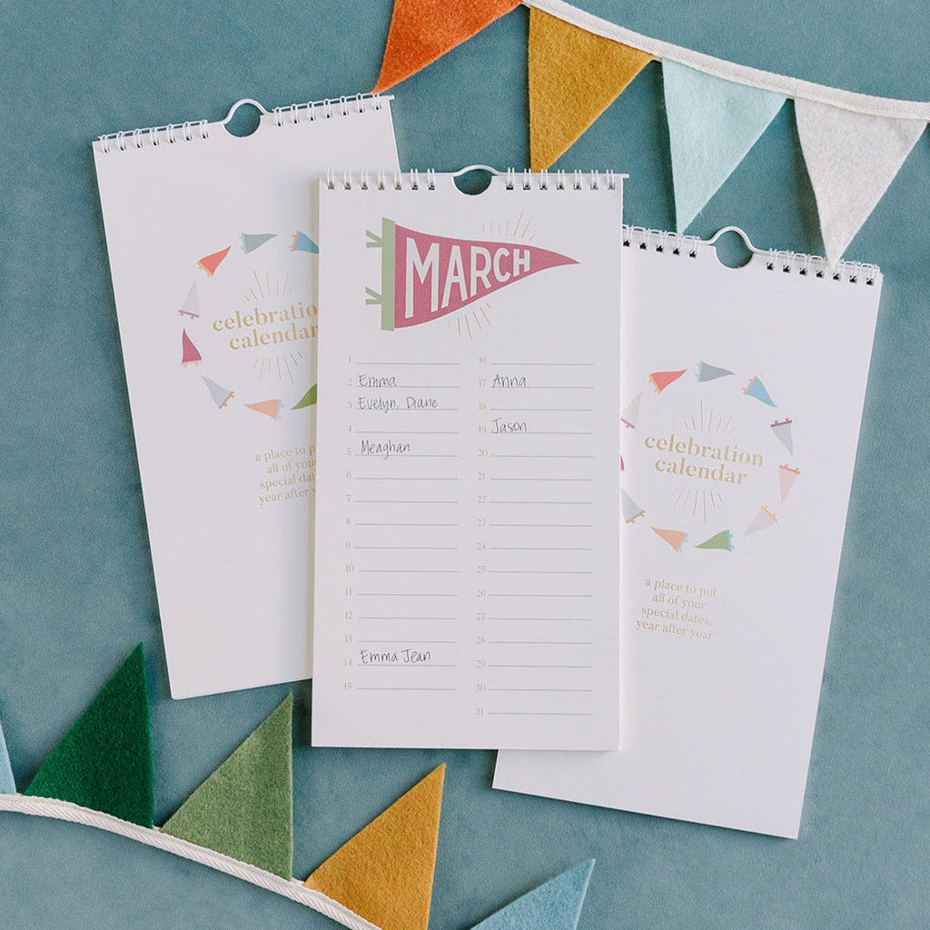 Celebration calendar set with March page and hanging tabs