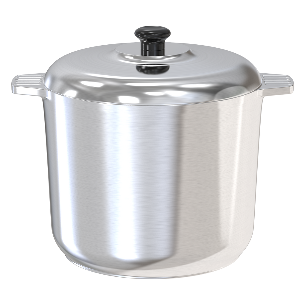 Stainless steel stock pot with lid and side handles, wide rim cooking pot