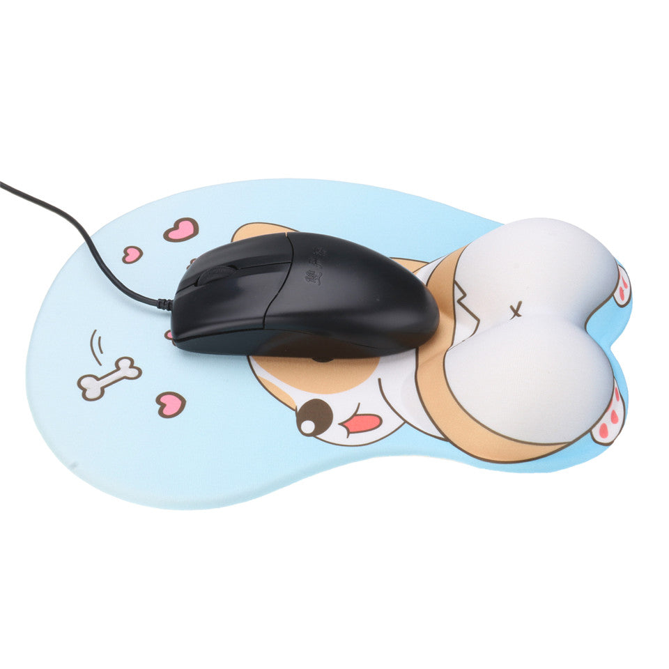 Light blue corgi wrist rest mouse pad with black wired mouse on top